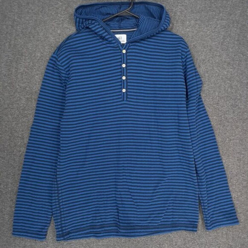 Surfside Supply Henley Hoodie sweater Mens Large Blue black stripe‎ surfer L/S